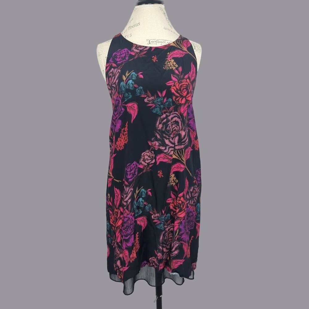 Alice Olivia Black Floral Dress Large Mini Black Floral